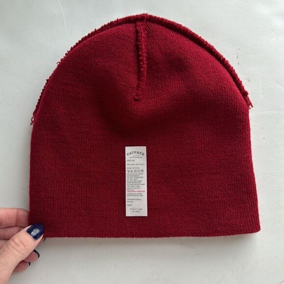 FAT FACE Men’s OS Red Spaced Stripe Fitted Stretch Knitted Beanie Hat Wool - Picture 7 of 8